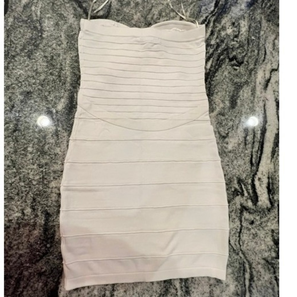 XXI Bandage Bodycon Dress Womens Large White Crossover Sweetheart Mini Stretch